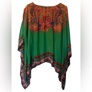 Sundance Sunrise Caftan Silky Poncho Top Green One Size Womens